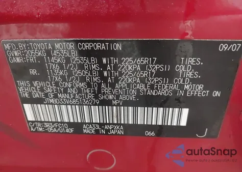 2008 Toyota Rav4 z USA, uszkodzony, nr VIN JTMBD33V685136279